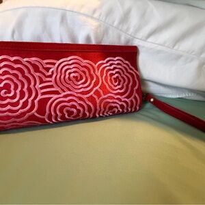 Elegant Red and pink rose Clutch with Polka Dot Lining